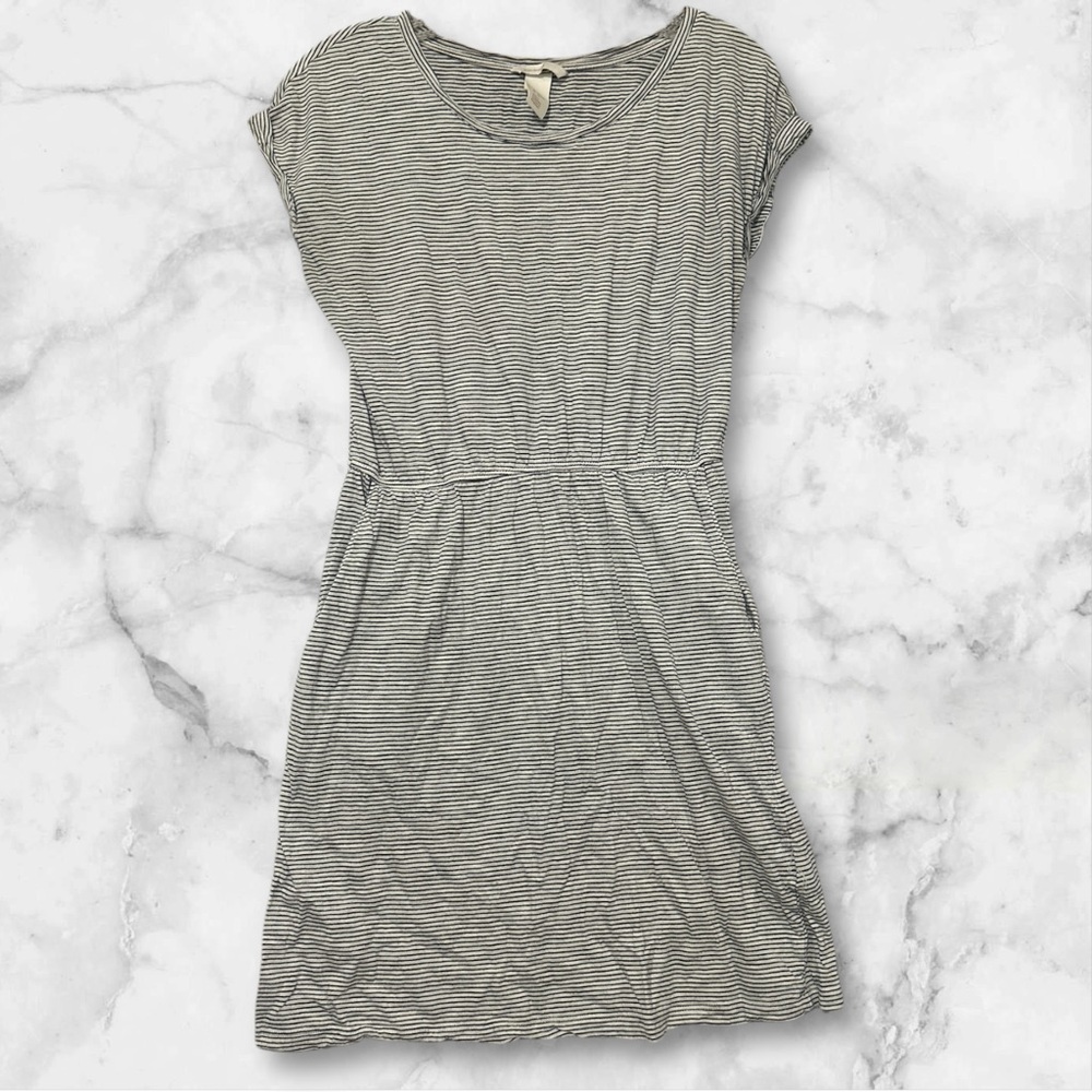 H&M Womens Small Dress White Black Stripe Knit Stretch S/S Pockets (566)